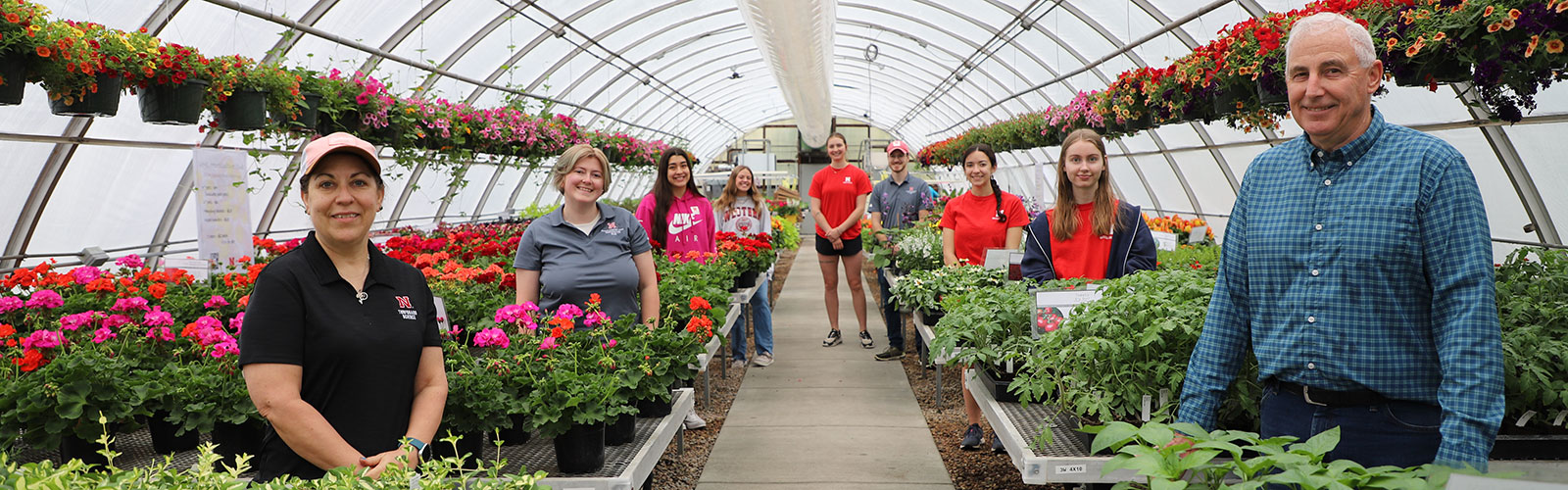 Horticulture Club and advisers in the greenhouse