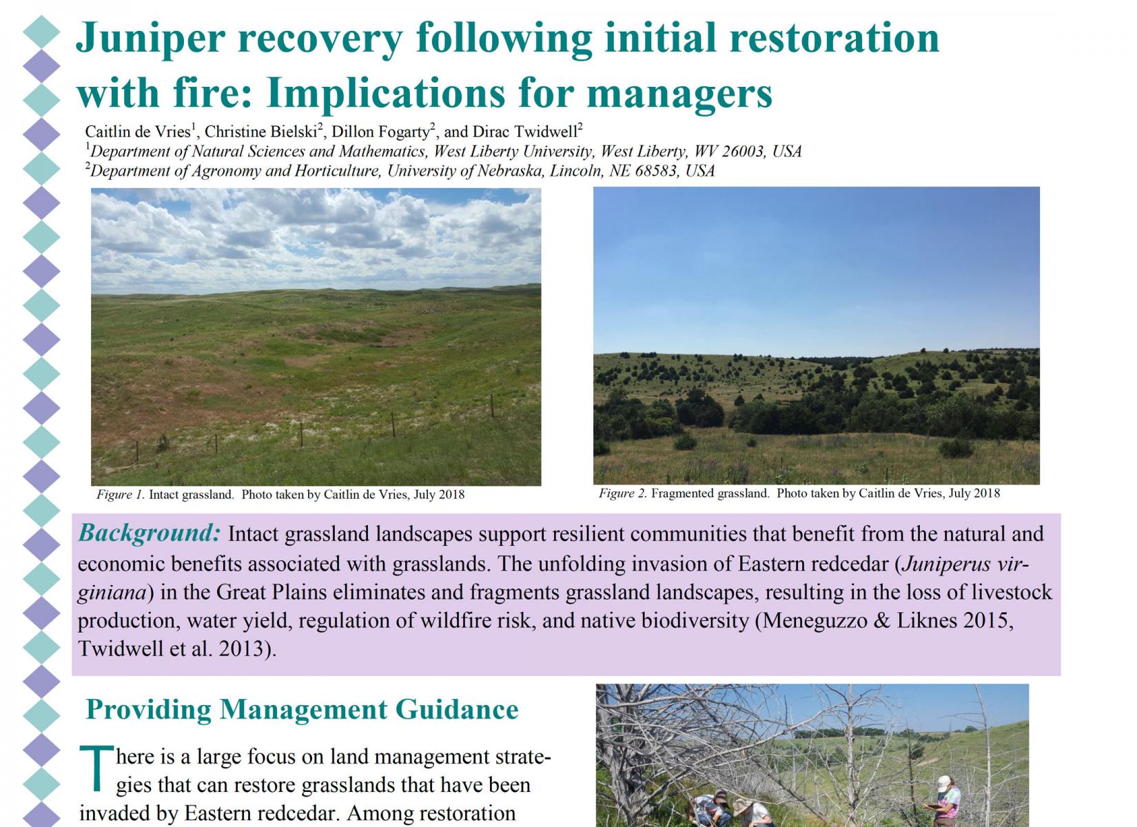 Juniper recovery following initial restoration with fire: Implications for managers poster
