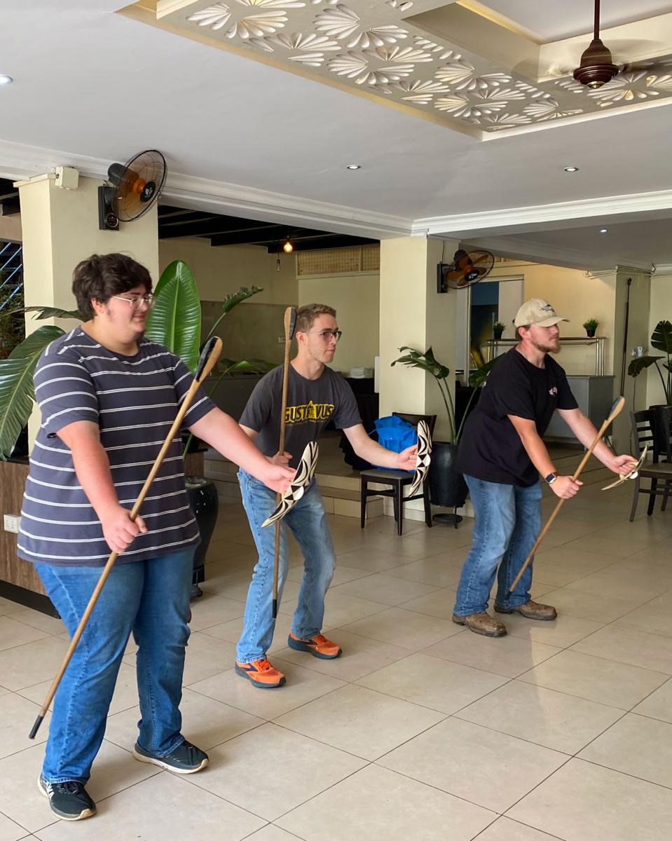 Students learning the men’s component of the Amaraba dance
Photo: Becky Young
 