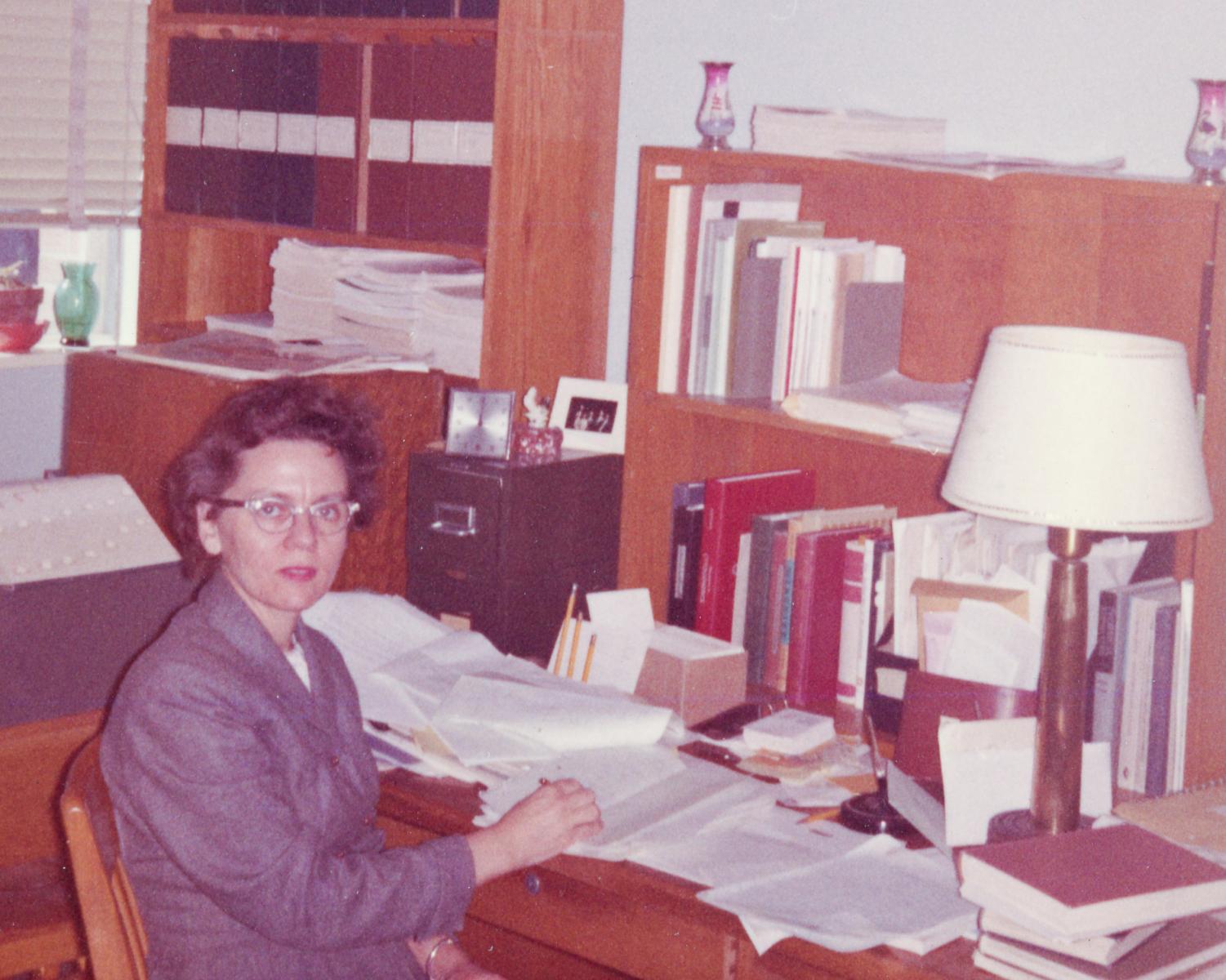 Rosalind Morris in her office, circa 1964.
