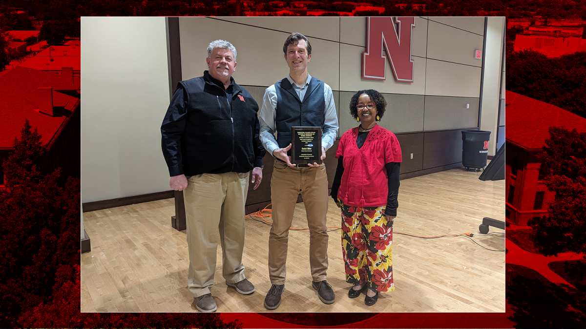 Dan Uden received a Junior Faculty for Excellence in Research award from Nebraska’s Agricultural Research Division at the All Hands meeting in the East Union on February 13.