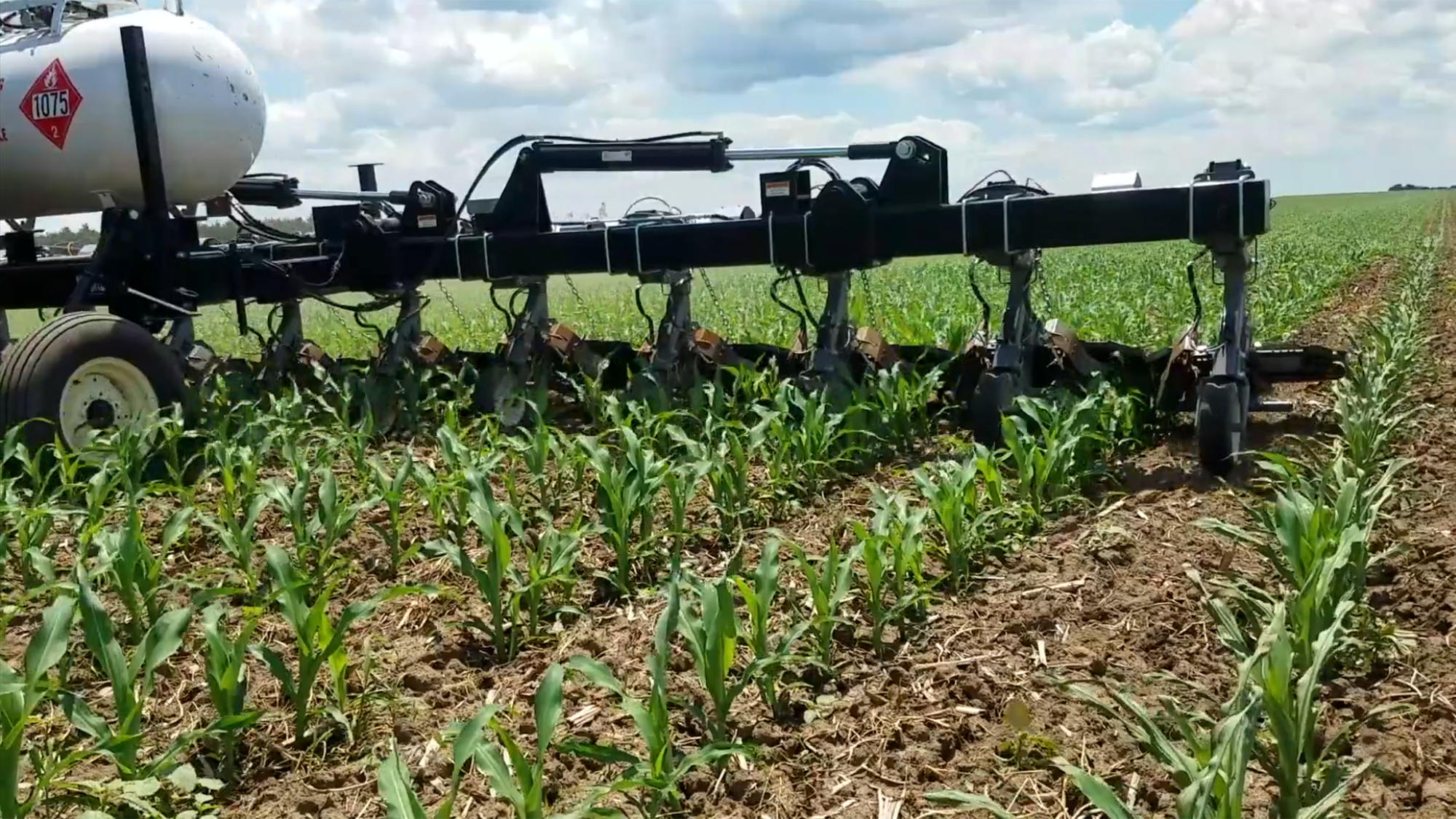 Agricultural Flaming Innovations developed equipment that uses heat for certified organic weed control. When mounted to a tractor, it directs propane-fueled flames at weeds, which wilt and die — leaving crops unaffected.