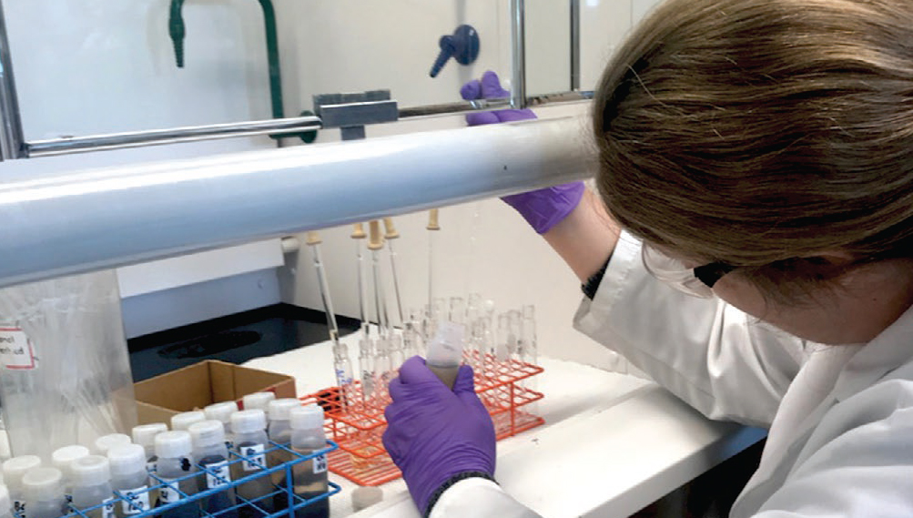 Lead author Jennifer Cooper extracts fatty acids for methyl esters for microbial fingerprinting.  |  Ryley Thomas