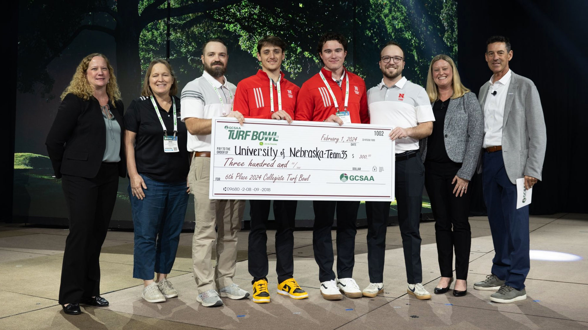 The Golf Course Superintendents Association of America awards the University of Nebraska Team 35 and adviser Anne Streich with sixth place during the 2024 Collegiate Turf Bowl competition at the GCSAA conference in Phoenix.