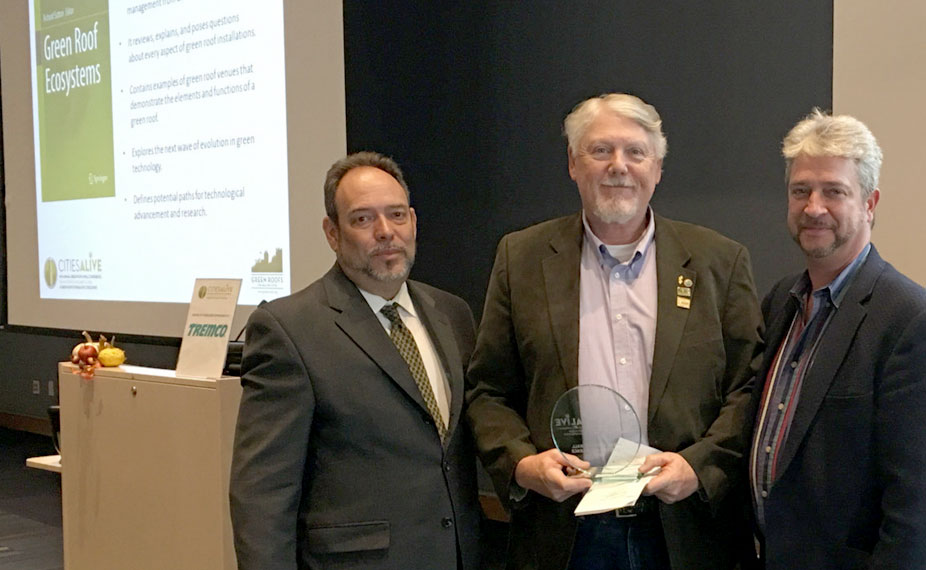 Richard Sutton, center, awarded Green Roof Excellence Award for Research 