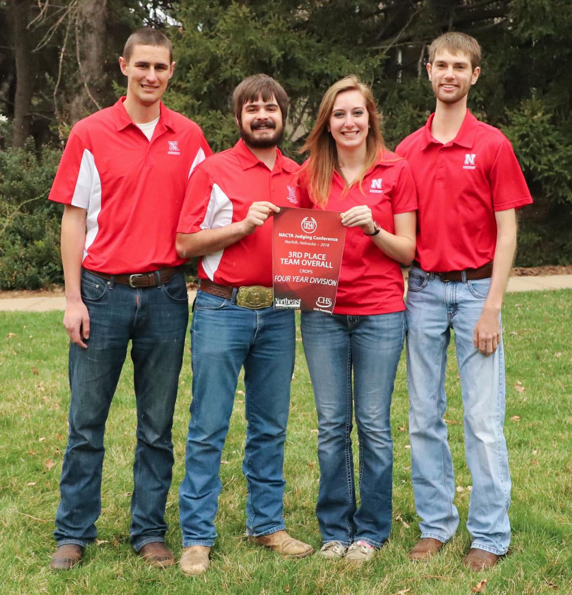 Team members Ryan Langemeier, from left, Rodger Farr, Sam Teten and Kolby Grint placed third in the Crops Judging contest..