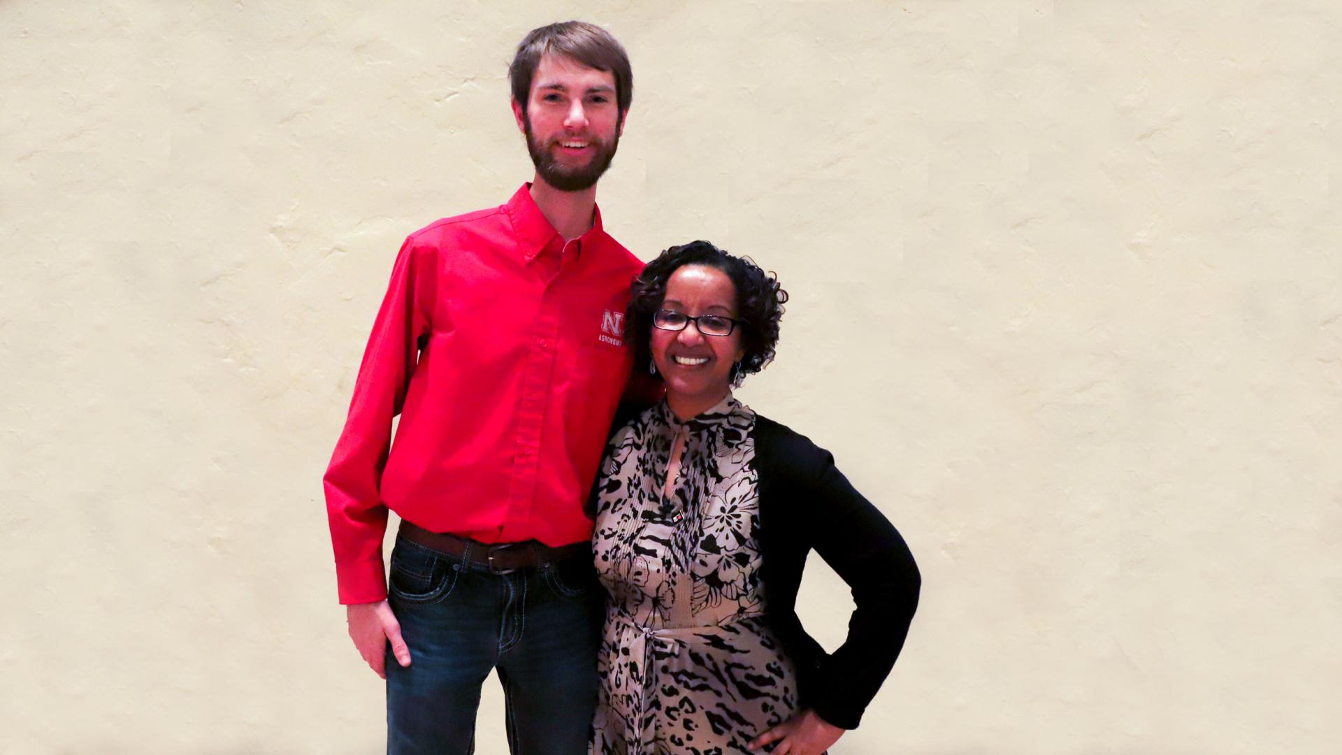 Kolby Grint, left, recipient of the Martin Massengale Outstanding Senior Award, with Martha Mamo, Department Head