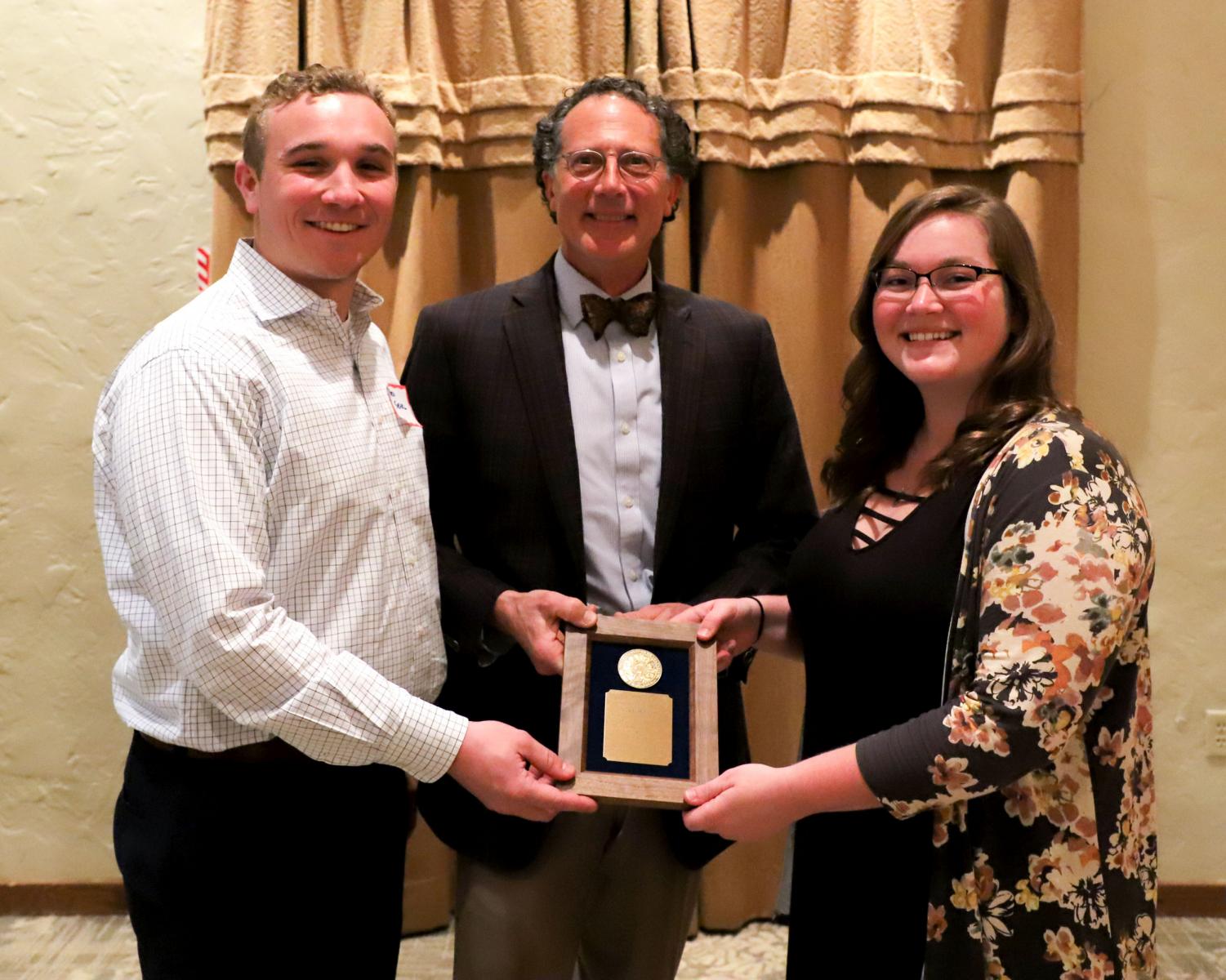 Mike Hillis, center, is recipient of the Ph Alpha Xi President’s Citation. Hillis is pictured with Ben Searl, left, and Morgan Von Seggern, right. 