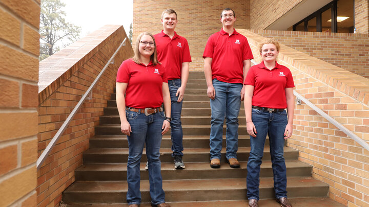 Nebraska's winning Crops Judging team includes agronomy majors Katie Steffen, left, Jared Stander, Korbin  Kudera and Sarina Janssen. 