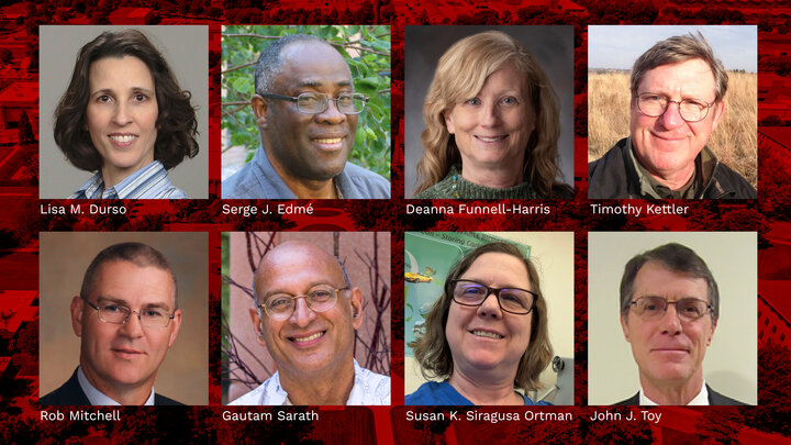 The USDA and the Departments of Agronomy and Horticulture and Plant Pathology will honor Lisa M. Durso, Serge J. Edmé, Deanna Funnell-Harris, Tim Kettler, Rob Mitchell, Gautam Sarath, Susan Siragusa-Ortman, and John Toy for their dedication and service. The U.S. Department of Agriculture and the Departments of Agronomy and Horticulture and Plant Pathology will honor Lisa M. Durso (top row, from left), Serge J. Edmé, Deanna Funnell-Harris, Tim Kettler, Rob Mitchell (bottom row, from left), Gautam Sarath, Sus