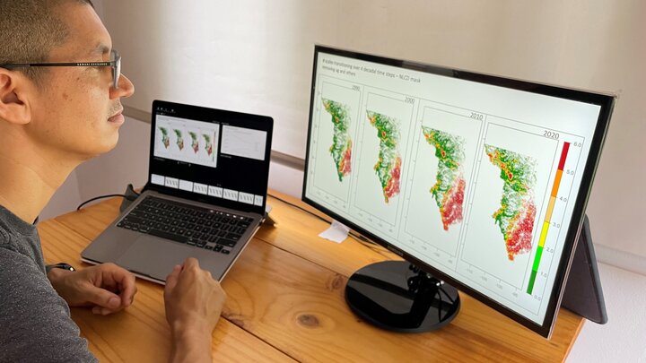 Rheinhardt Scholtz, a University of Nebraska–Lincoln researcher, tracks the advance of trees into grasslands by analyzing data and maps created from the Rangeland Analysis Platform at https://rangelands.app/. He and other Nebraska-Montana EPSCoR scientists developed guidance on the best use of time and money in resisting, accepting or directing tree invasions on grasslands.