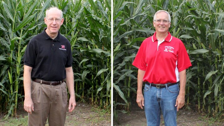 Richard Ferguson, left, and Roger Elmore were recognized for their dedication and outstanding service to the University of Nebraska–Lincoln South Central Agricultural Laboratory.