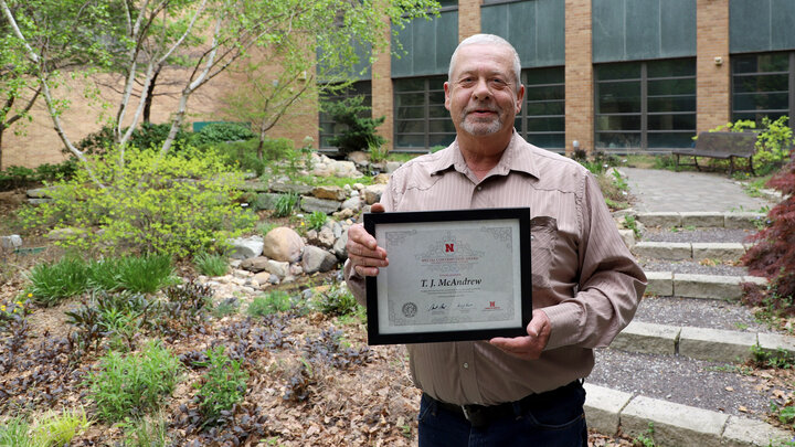 T. J. McAndrew, Department of Agronomy and Horticulture research and facility coordinator, was honored with the departmentâs Special Contributions Award.