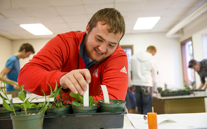 Student in plant lab