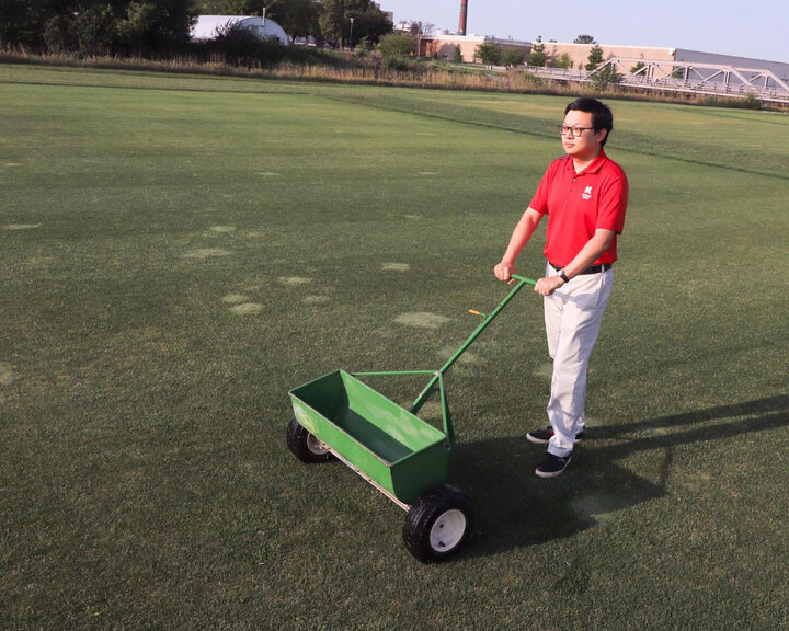Luqi Li in turf research plots