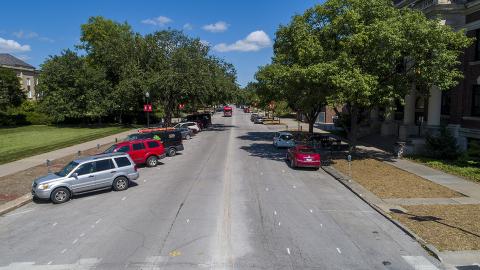 Craig Chandler | University Communication The renovation along R Street will temporarily close all parking between 12th and 14th streets starting July 18. When complete, the project will feature bike lanes, sidewalk improvements and parallel parking from 12th to 16th streets.