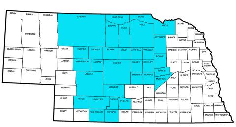Highlighted in blue are the 32 Nebraska counties that will no longer be able to utilize Enlist ONE and Enlist DUO during the 2022 growing season.