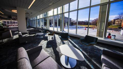 The Dinsdale Family Learning Commons privately funded renovation upgrades an East Campus landmark into a technology-rich collaborative environment and hub for innovation, research and learning. Craig Chandler | University Communication