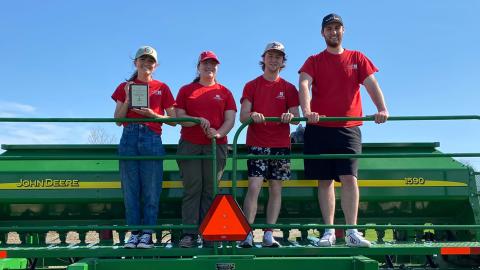 The University of Nebraska–Lincoln Soil Judging Team, including Kennadi Griffis (from left), Charlotte Brockman, Mason Schumacher and Mason Rutgers, poses for a photo after the National Collegiate Soil Judging Contest hosted by The Ohio State University April 23 near Columbus, Ohio.