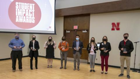 The annual Student Impact Awards were announced for 2020-21 by Student Leadership, Involvement, & Community Engagement at an afternoon reception on April 15.