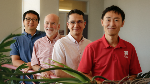 The University of Nebraska–Lincoln team working on the MICRA project includes (from left) Taro Mieno, agricultural economics; Daniel Schachtman, agronomy and horticulture; Saleh Taghvaeian, biological systems engineering; and Seunghee Kim, civil engineering. Nick Kumpula | Research and Economic Development