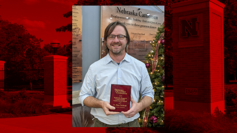 Dirac Twidwell receives the Nebraska Range and Conservation Endowment award from the Nebraska Cattlemen Foundation in December.