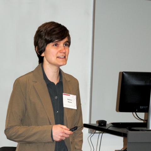 Rebecca Roston, UNL assistant professor in biochemistry, speaks at the Women in Science Workshop.