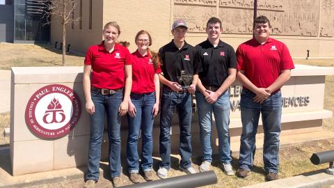The University of Nebraska–Lincoln Crops Judging Team places third overall at the West Texas A&M University Collegiate Crops Contest on March 25 in Canyon, Texas. Team members include Kailey Ziegler (from left), Maggie Walker, Will Stalder, Zach Nienhueser and Logan Nelson.